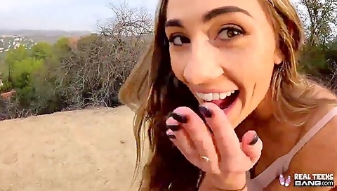 Mackenzie Mace Hikes A Mountain And Sits On A Dick